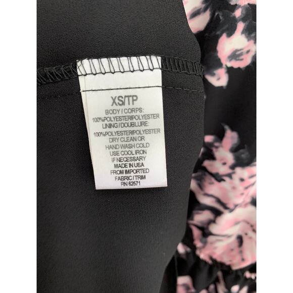 Black Pink Floral Romper Long Sleeve Surplice XS RED Saks Fifth Avenue - Picture 11 of 11